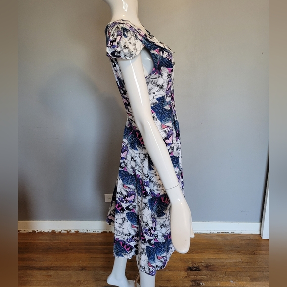 Hearts and Roses Retro Butterfly Print Midi, VGUC, Size XL - Picture 2 of 8